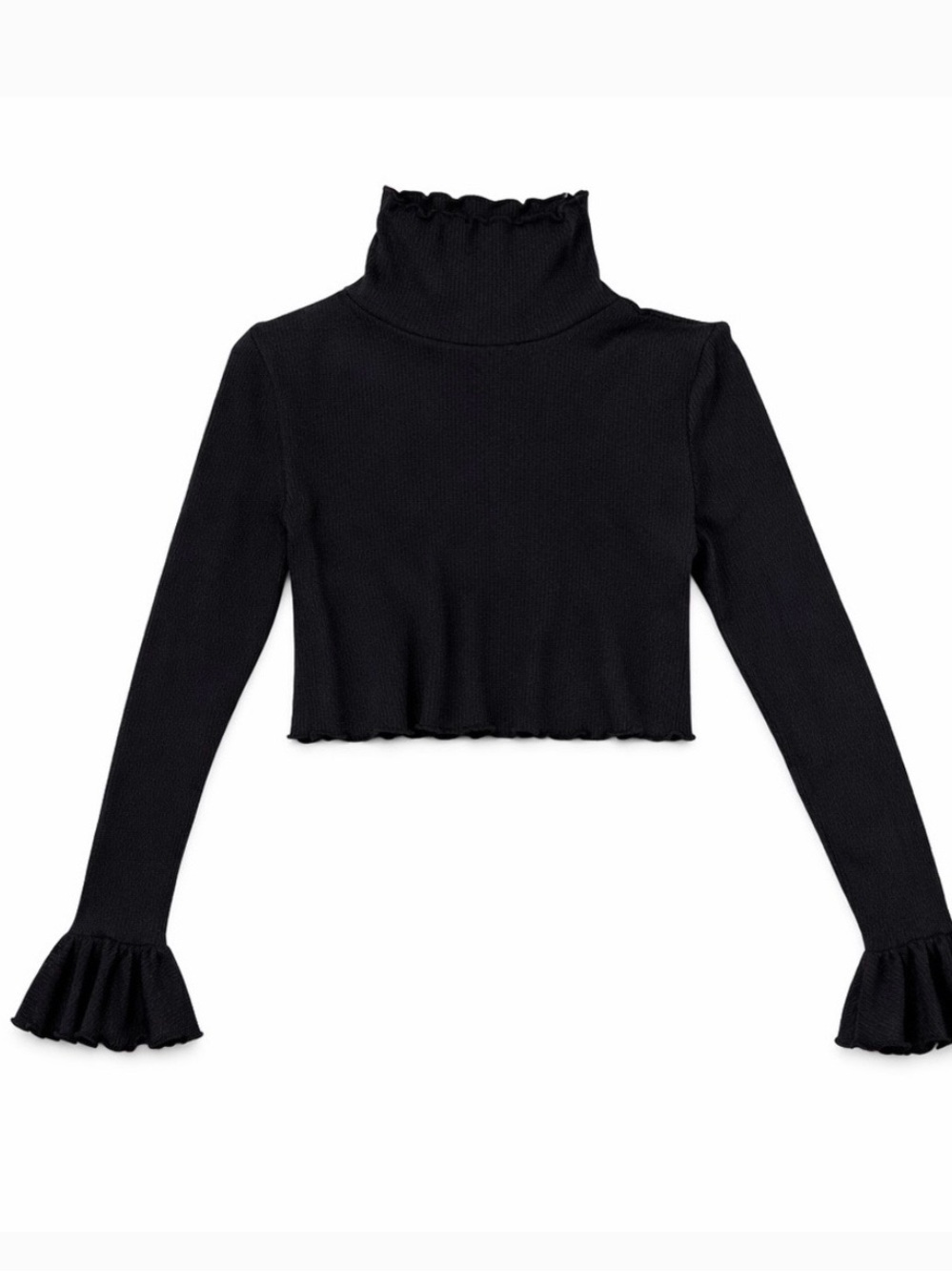 The Line by K Black Ruffle-Edge Long Sleeve Crop Top and Pants - Picture 3 of 5
